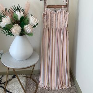 Floor length sun dress with adjustable tie straps